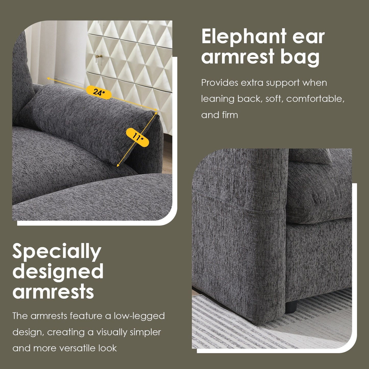 Chenille Sectional Sofa With Storage Ottoman And Pockets,Adjustable Phone Holder,Wide Seat,L Shaped Couch Set With Usb Charger
