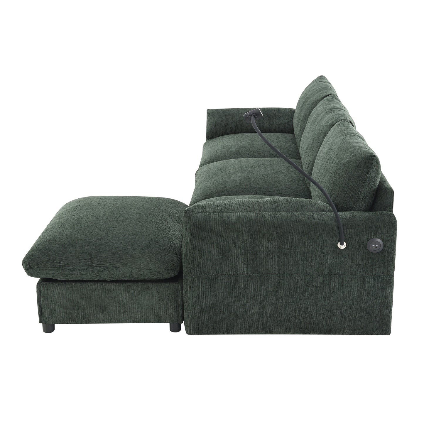 Chenille Sectional Sofa With Storage Ottoman And Pockets,Adjustable Phone Holder,Wide Seat,L Shaped Couch Set With Usb Charger
