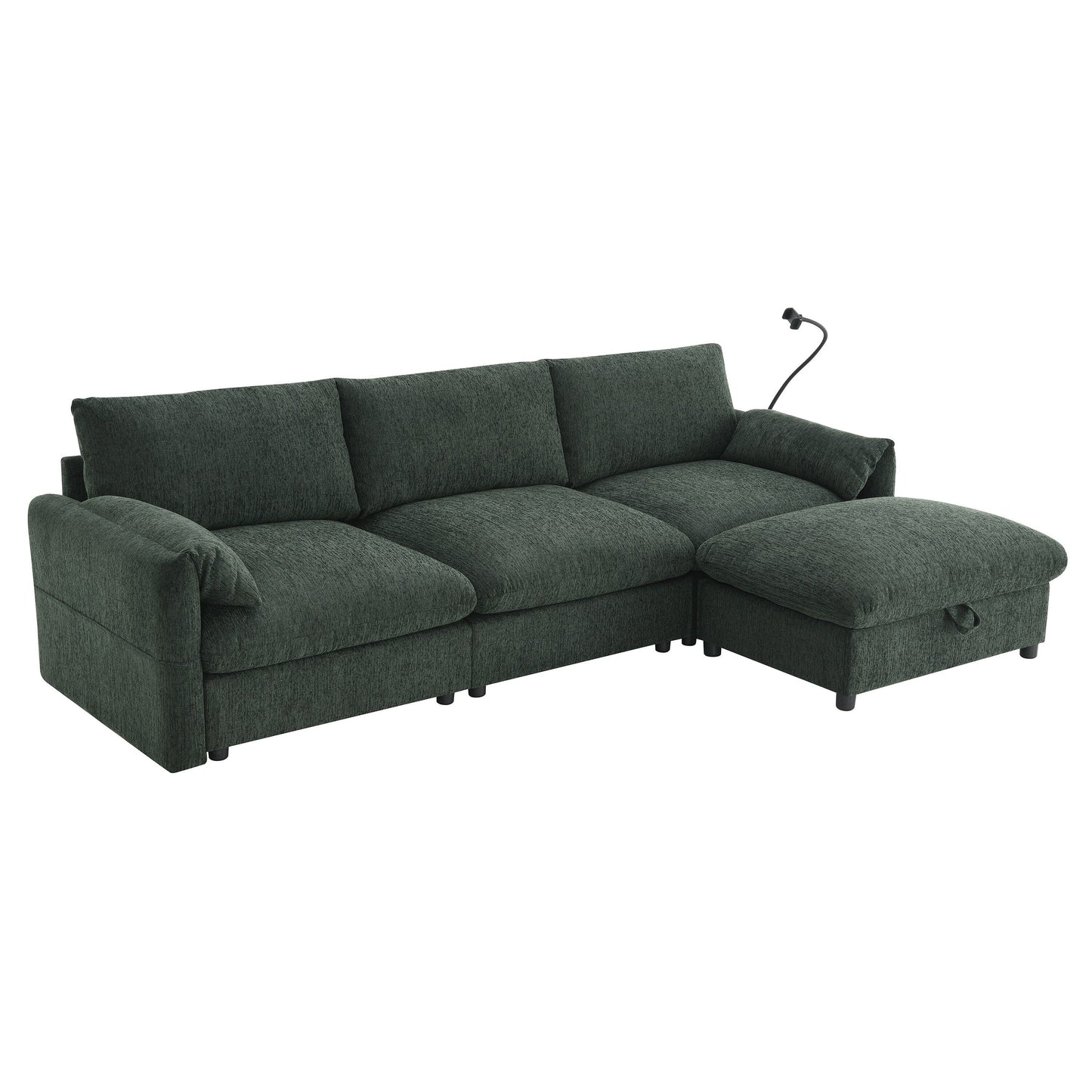 Chenille Sectional Sofa With Storage Ottoman And Pockets,Adjustable Phone Holder,Wide Seat,L Shaped Couch Set With Usb Charger