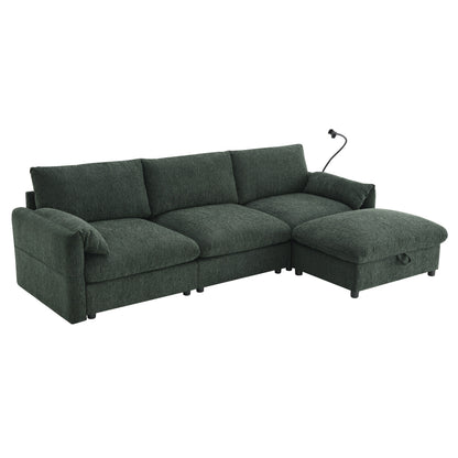 Chenille Sectional Sofa With Storage Ottoman And Pockets,Adjustable Phone Holder,Wide Seat,L Shaped Couch Set With Usb Charger
