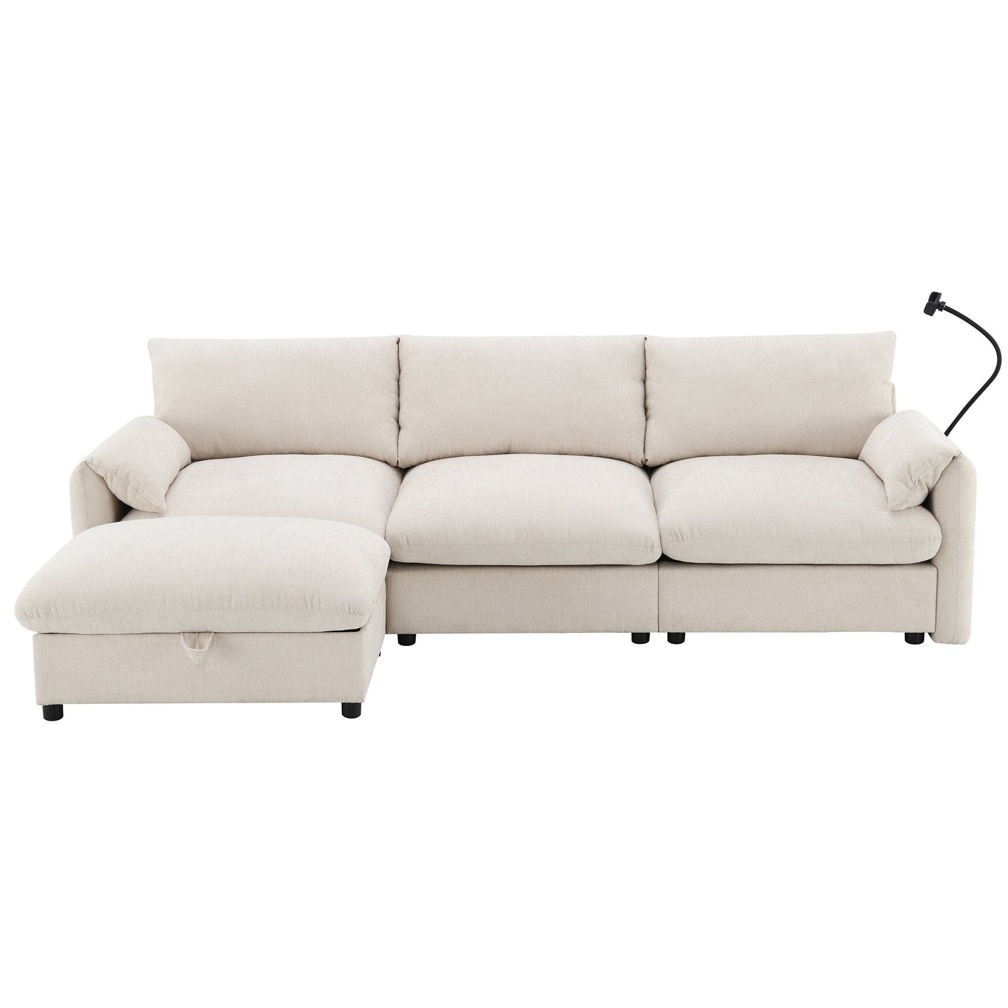 Chenille Sectional Sofa With Storage Ottoman And Pockets,Adjustable Phone Holder,Wide Seat,L Shaped Couch Set With Usb Charger