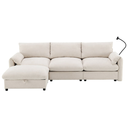 Chenille Sectional Sofa With Storage Ottoman And Pockets,Adjustable Phone Holder,Wide Seat,L Shaped Couch Set With Usb Charger