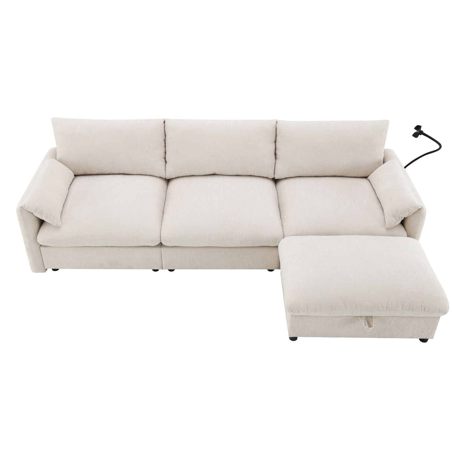 Chenille Sectional Sofa With Storage Ottoman And Pockets,Adjustable Phone Holder,Wide Seat,L Shaped Couch Set With Usb Charger