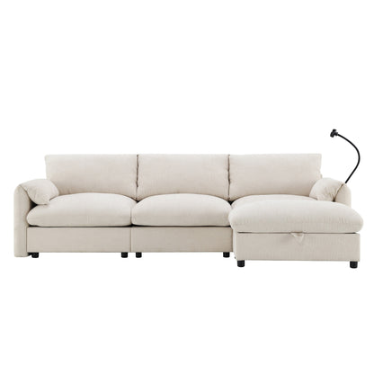 Chenille Sectional Sofa With Storage Ottoman And Pockets,Adjustable Phone Holder,Wide Seat,L Shaped Couch Set With Usb Charger