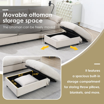Chenille Sectional Sofa With Storage Ottoman And Pockets,Adjustable Phone Holder,Wide Seat,L Shaped Couch Set With Usb Charger
