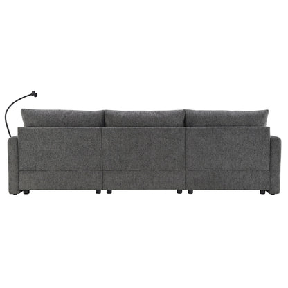 Chenille Sectional Sofa With Storage Ottoman And Pockets,Adjustable Phone Holder,Wide Seat,L Shaped Couch Set With Usb Charger