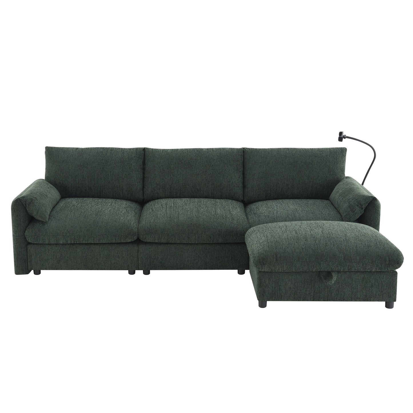 Chenille Sectional Sofa With Storage Ottoman And Pockets,Adjustable Phone Holder,Wide Seat,L Shaped Couch Set With Usb Charger