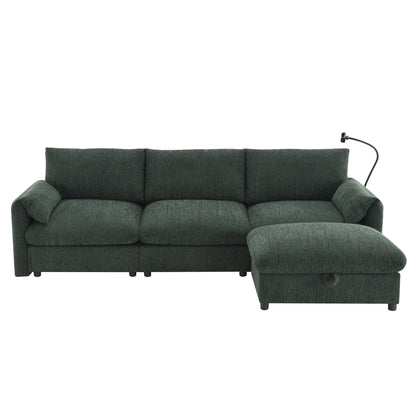 Chenille Sectional Sofa With Storage Ottoman And Pockets,Adjustable Phone Holder,Wide Seat,L Shaped Couch Set With Usb Charger