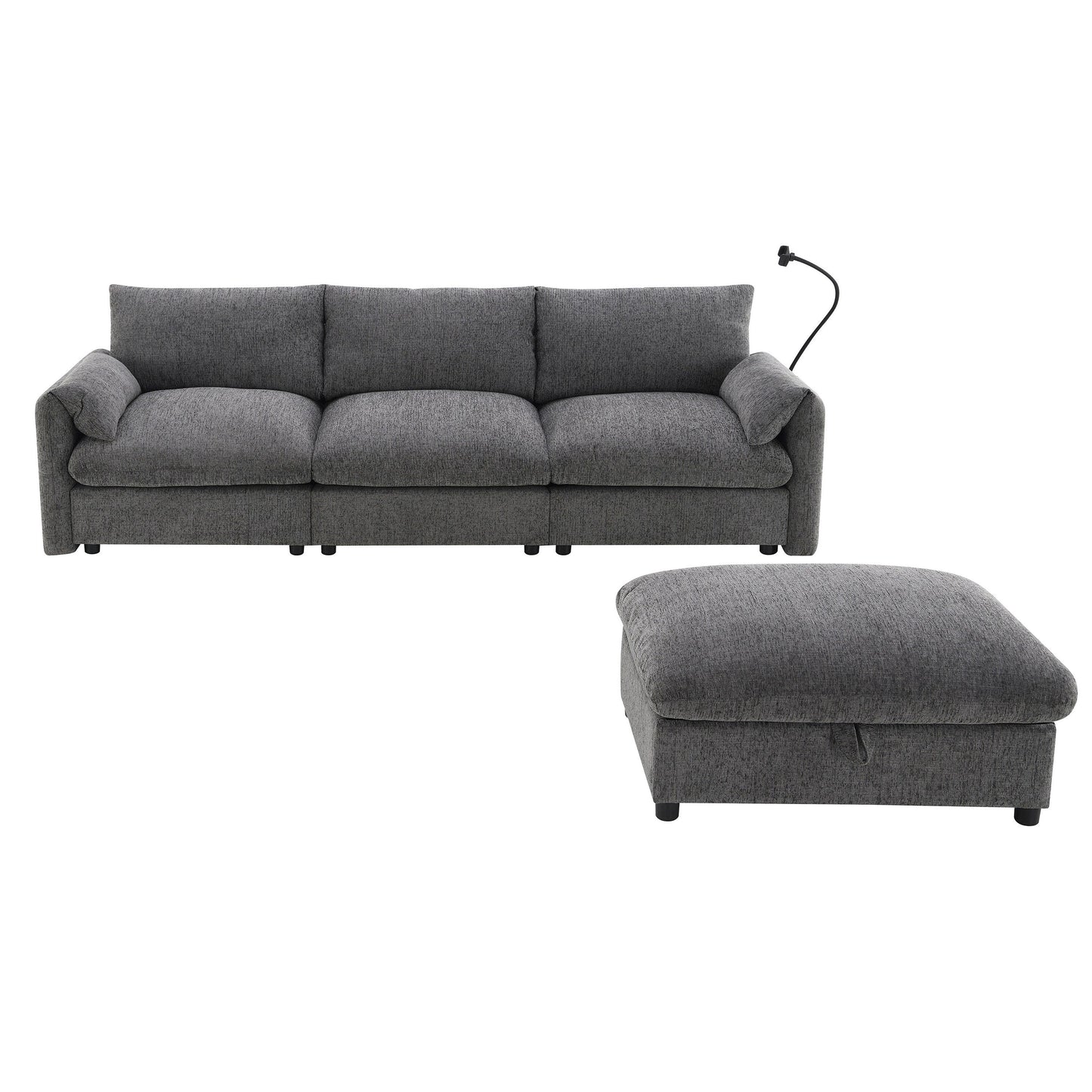 Chenille Sectional Sofa With Storage Ottoman And Pockets,Adjustable Phone Holder,Wide Seat,L Shaped Couch Set With Usb Charger