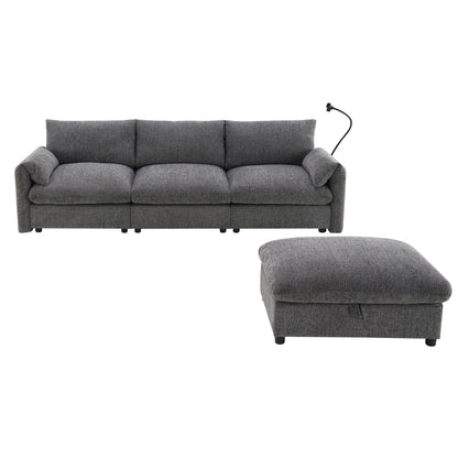 Chenille Sectional Sofa With Storage Ottoman And Pockets,Adjustable Phone Holder,Wide Seat,L Shaped Couch Set With Usb Charger