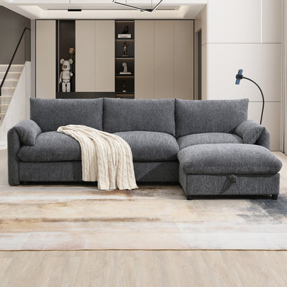 Chenille Sectional Sofa With Storage Ottoman And Pockets,Adjustable Phone Holder,Wide Seat,L Shaped Couch Set With Usb Charger