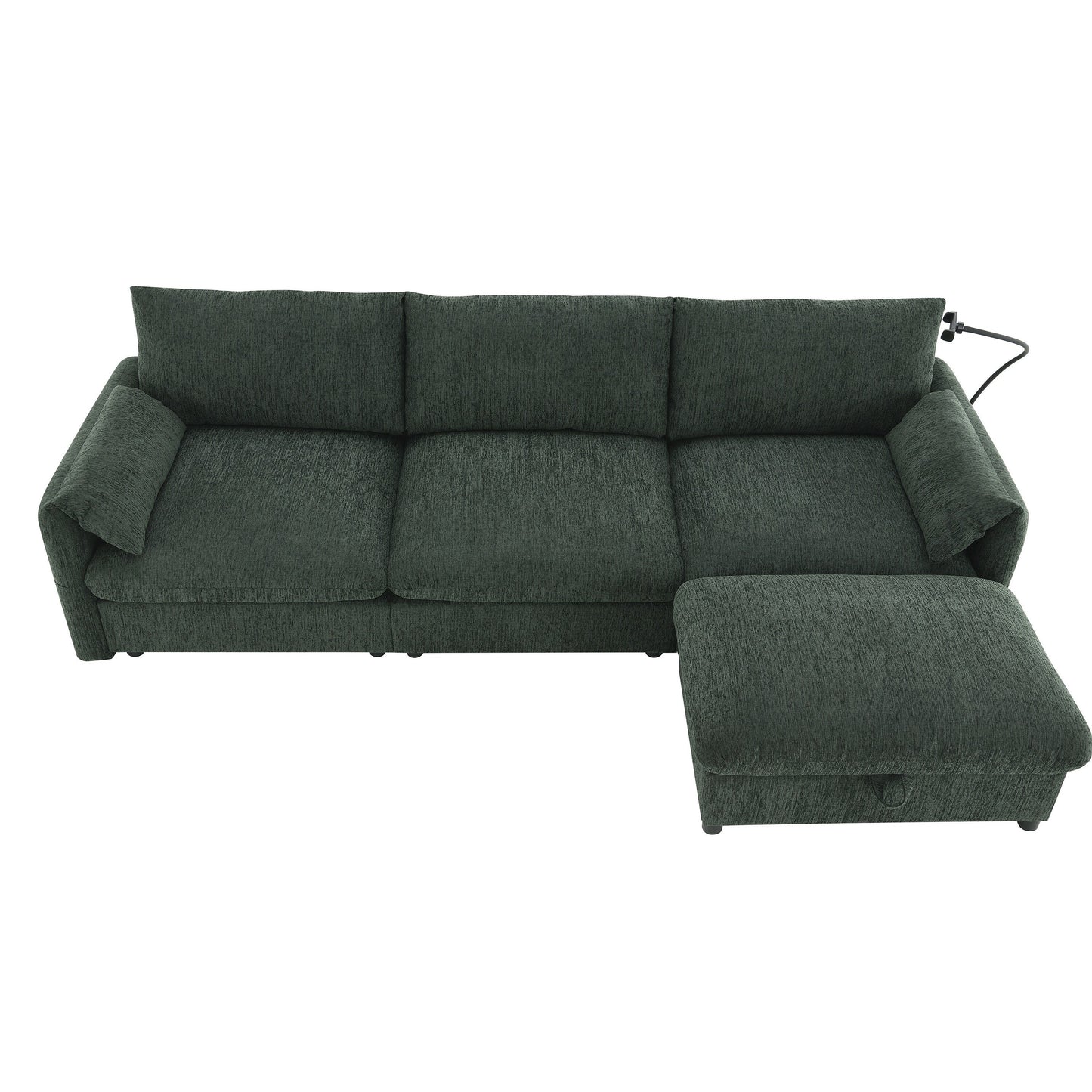 Chenille Sectional Sofa With Storage Ottoman And Pockets,Adjustable Phone Holder,Wide Seat,L Shaped Couch Set With Usb Charger