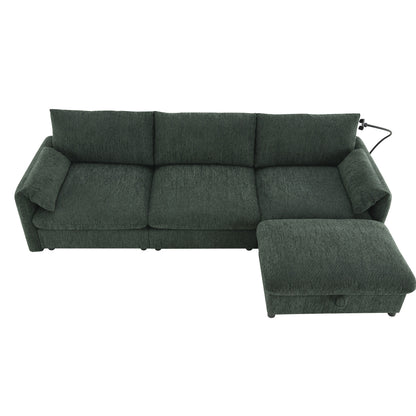 Chenille Sectional Sofa With Storage Ottoman And Pockets,Adjustable Phone Holder,Wide Seat,L Shaped Couch Set With Usb Charger