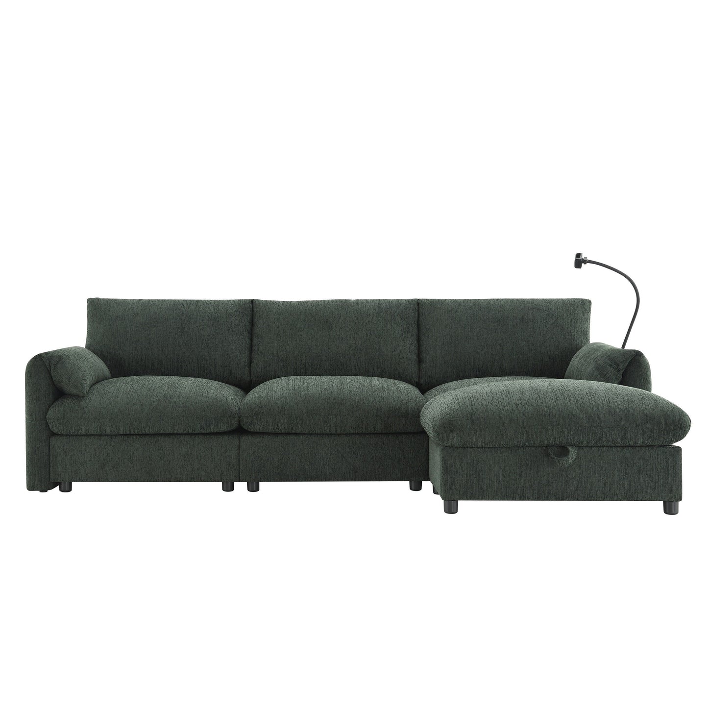 Chenille Sectional Sofa With Storage Ottoman And Pockets,Adjustable Phone Holder,Wide Seat,L Shaped Couch Set With Usb Charger