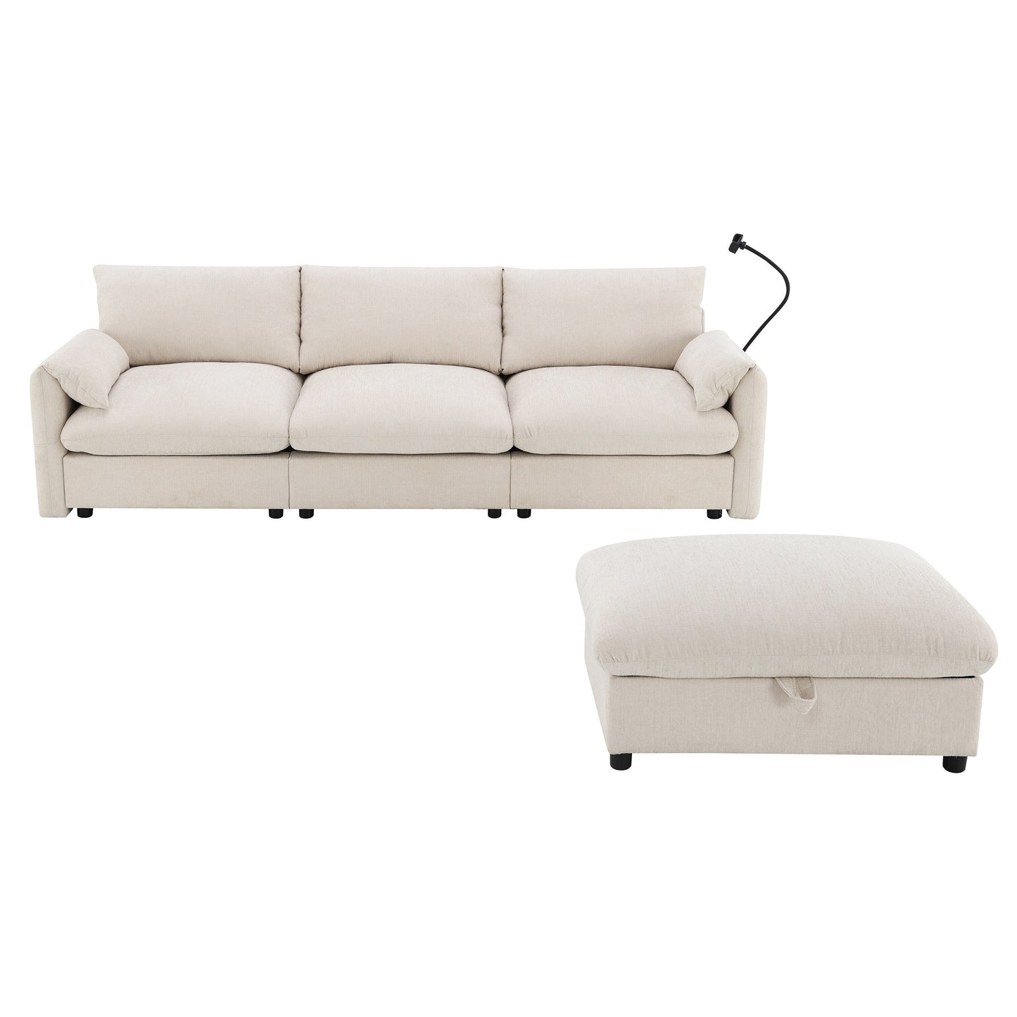Chenille Sectional Sofa With Storage Ottoman And Pockets,Adjustable Phone Holder,Wide Seat,L Shaped Couch Set With Usb Charger