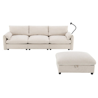 Chenille Sectional Sofa With Storage Ottoman And Pockets,Adjustable Phone Holder,Wide Seat,L Shaped Couch Set With Usb Charger