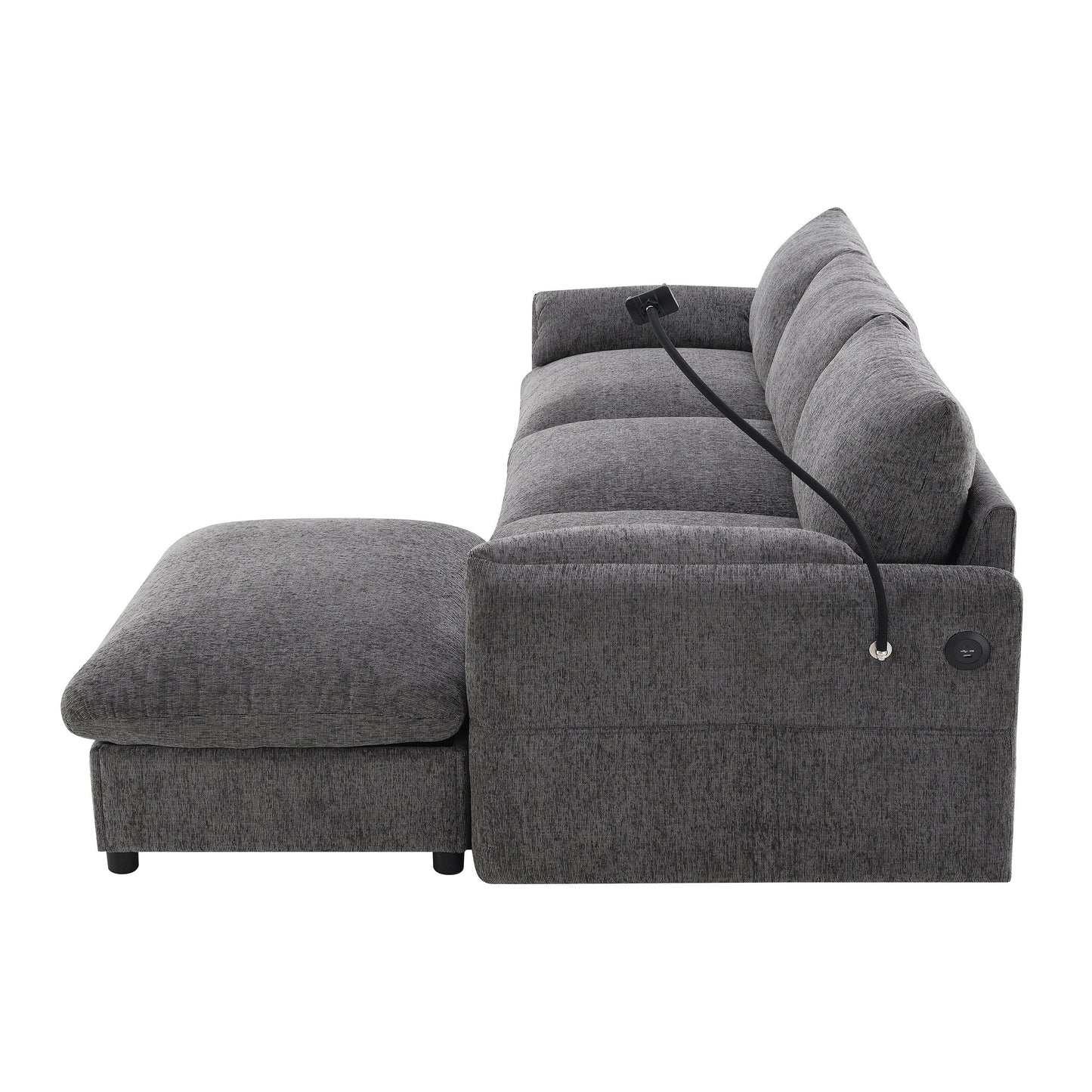 Chenille Sectional Sofa With Storage Ottoman And Pockets,Adjustable Phone Holder,Wide Seat,L Shaped Couch Set With Usb Charger