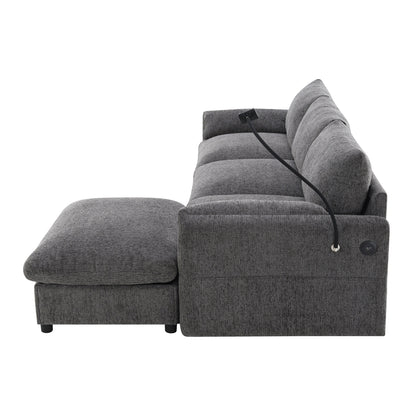 Chenille Sectional Sofa With Storage Ottoman And Pockets,Adjustable Phone Holder,Wide Seat,L Shaped Couch Set With Usb Charger