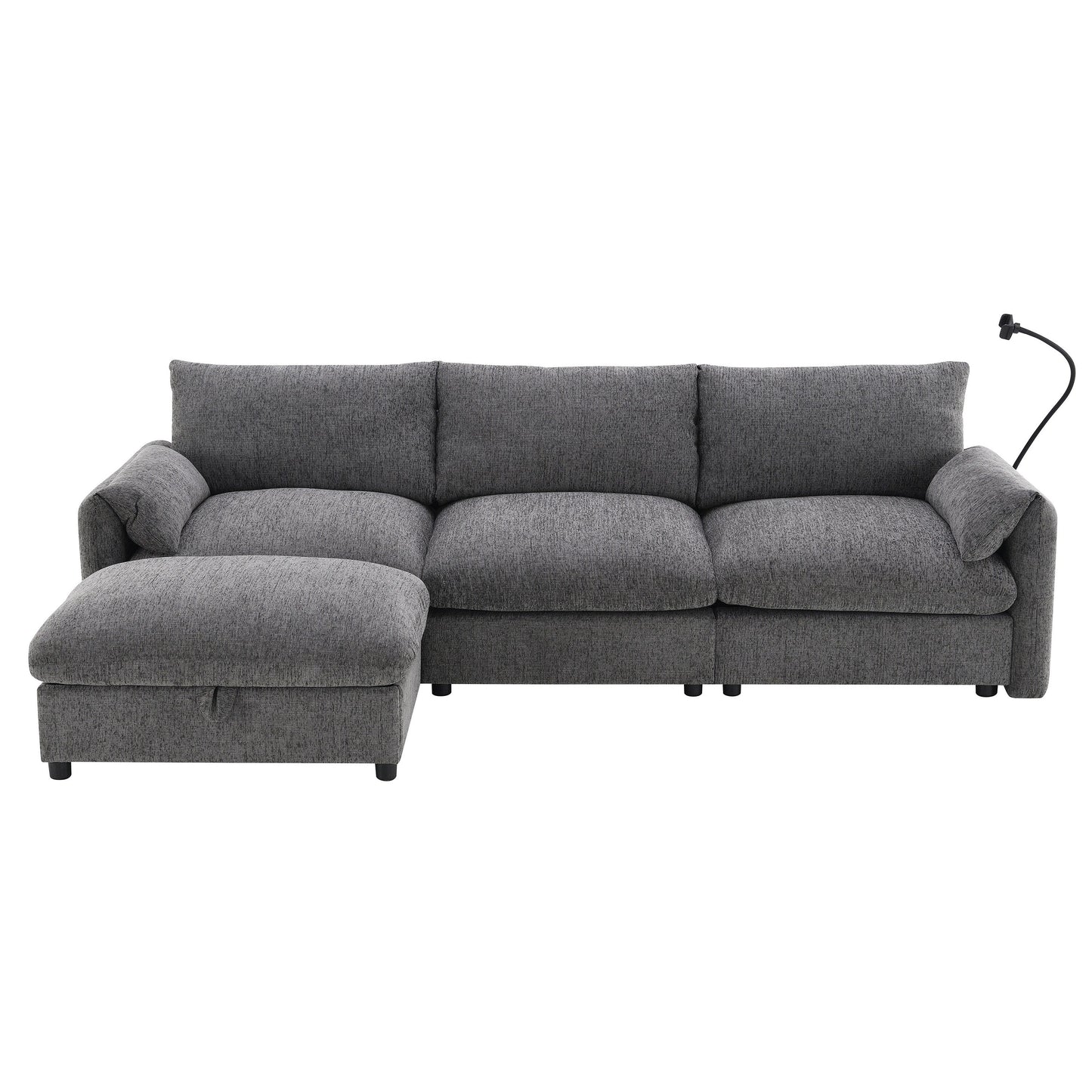 Chenille Sectional Sofa With Storage Ottoman And Pockets,Adjustable Phone Holder,Wide Seat,L Shaped Couch Set With Usb Charger