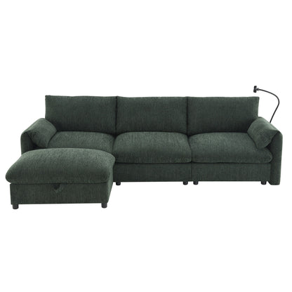 Chenille Sectional Sofa With Storage Ottoman And Pockets,Adjustable Phone Holder,Wide Seat,L Shaped Couch Set With Usb Charger
