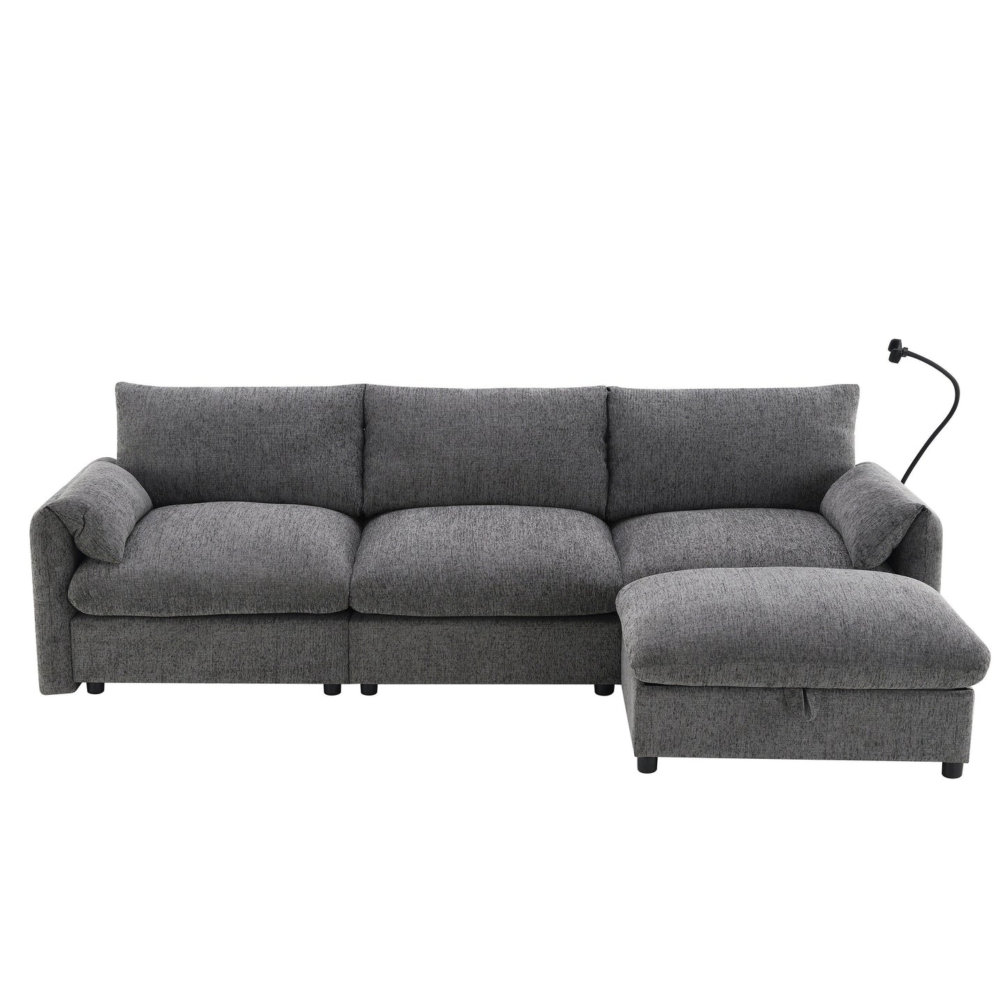 Chenille Sectional Sofa With Storage Ottoman And Pockets,Adjustable Phone Holder,Wide Seat,L Shaped Couch Set With Usb Charger