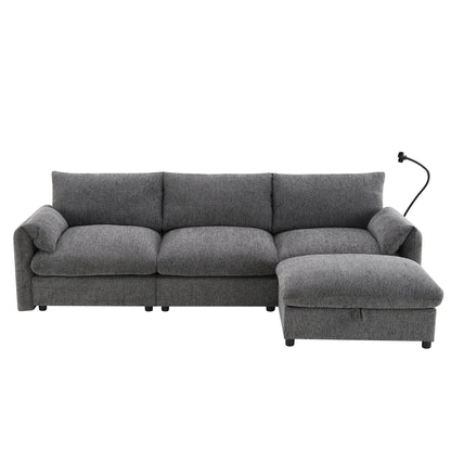Chenille Sectional Sofa With Storage Ottoman And Pockets,Adjustable Phone Holder,Wide Seat,L Shaped Couch Set With Usb Charger