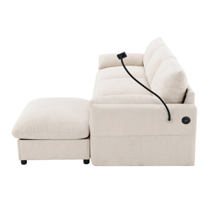 Chenille Sectional Sofa With Storage Ottoman And Pockets,Adjustable Phone Holder,Wide Seat,L Shaped Couch Set With Usb Charger
