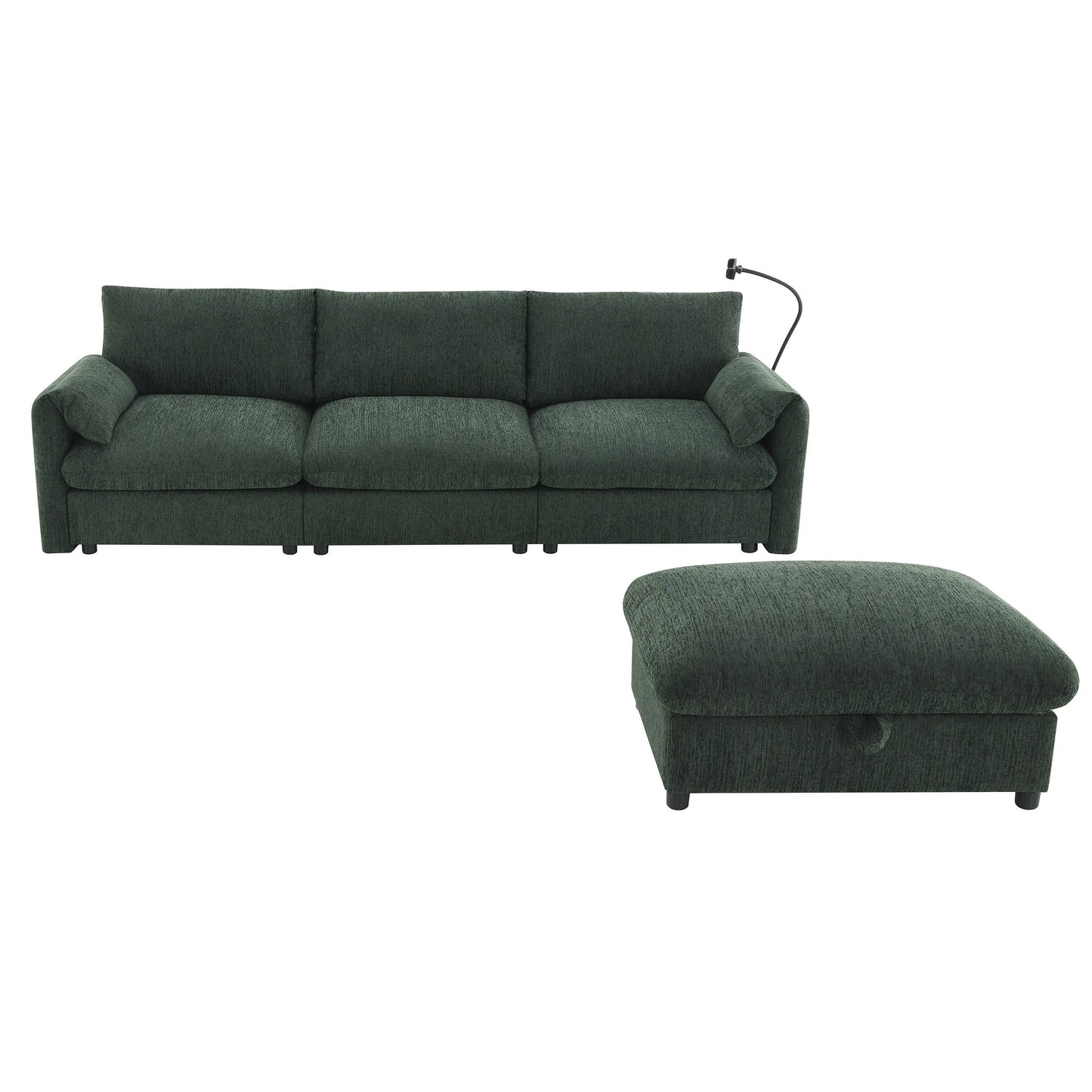 Chenille Sectional Sofa With Storage Ottoman And Pockets,Adjustable Phone Holder,Wide Seat,L Shaped Couch Set With Usb Charger