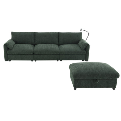 Chenille Sectional Sofa With Storage Ottoman And Pockets,Adjustable Phone Holder,Wide Seat,L Shaped Couch Set With Usb Charger