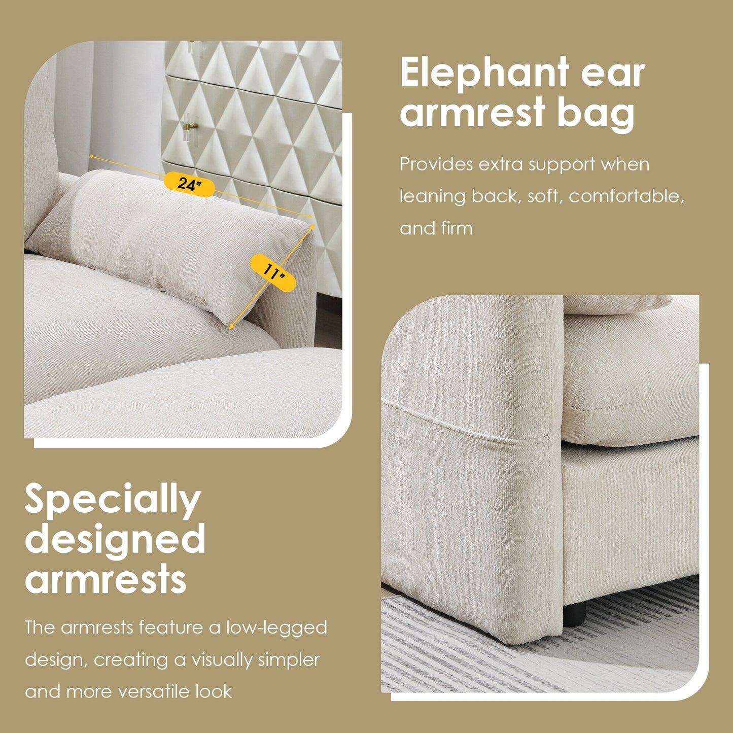 Chenille Sectional Sofa With Storage Ottoman And Pockets,Adjustable Phone Holder,Wide Seat,L Shaped Couch Set With Usb Charger