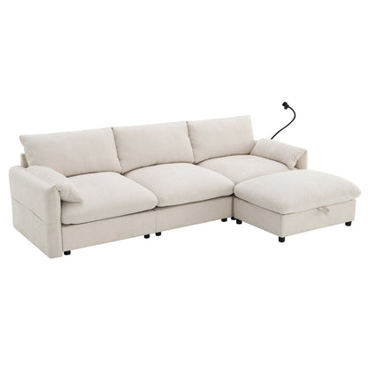 Chenille Sectional Sofa With Storage Ottoman And Pockets,Adjustable Phone Holder,Wide Seat,L Shaped Couch Set With Usb Charger