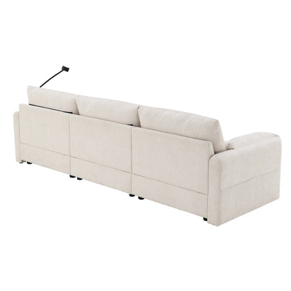 Chenille Sectional Sofa With Storage Ottoman And Pockets,Adjustable Phone Holder,Wide Seat,L Shaped Couch Set With Usb Charger
