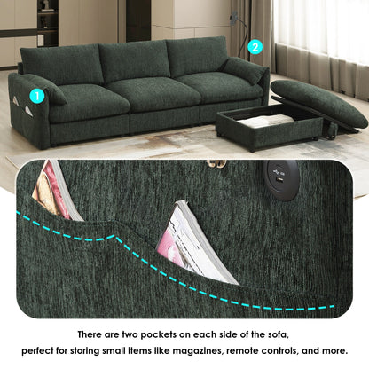 Chenille Sectional Sofa With Storage Ottoman And Pockets,Adjustable Phone Holder,Wide Seat,L Shaped Couch Set With Usb Charger