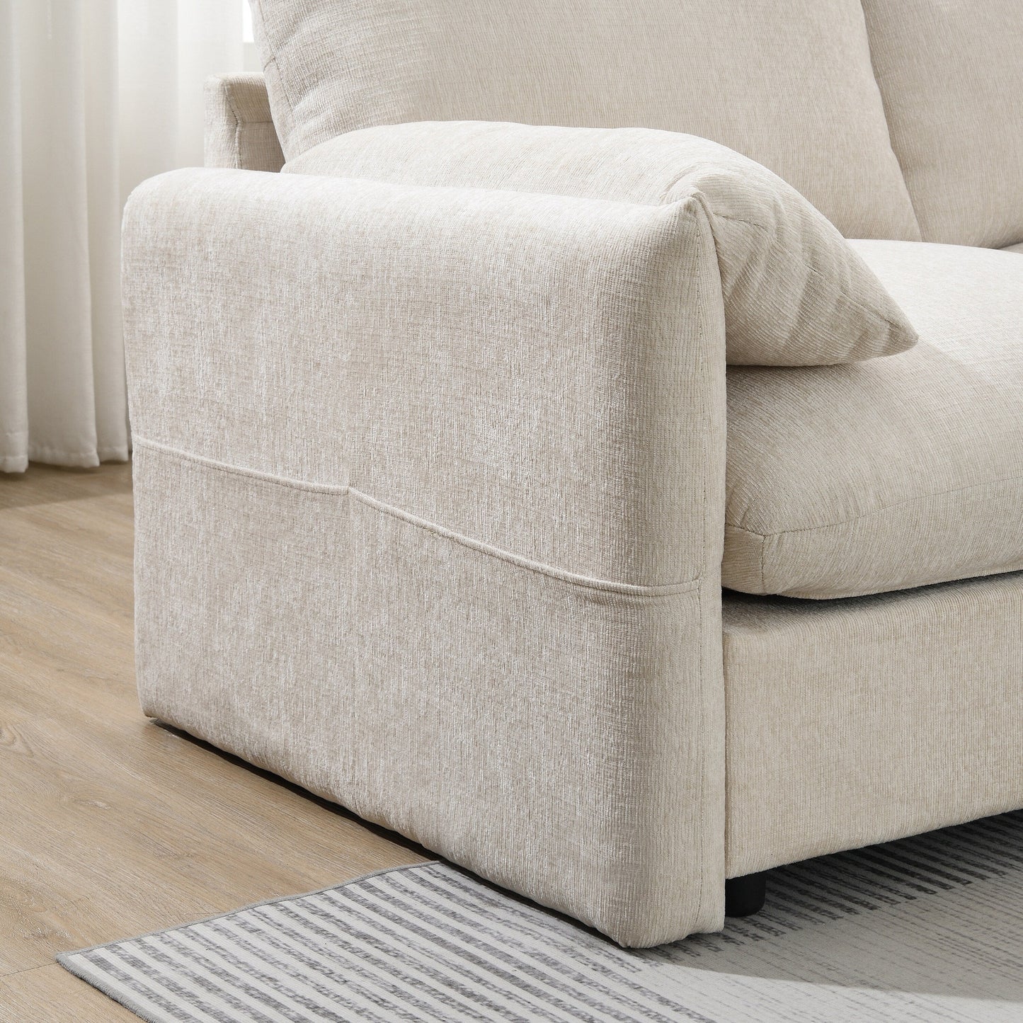 Chenille Sectional Sofa With Storage Ottoman And Pockets,Adjustable Phone Holder,Wide Seat,L Shaped Couch Set With Usb Charger