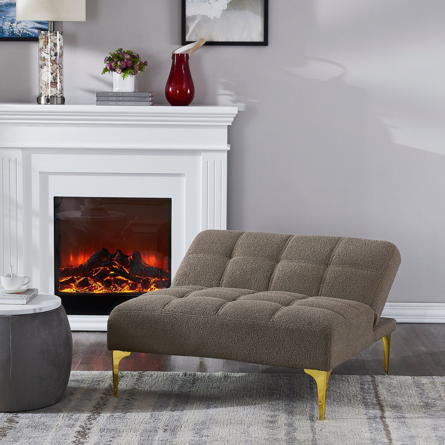 Chenille Single Modular Sofa Bed with Solid Wood Frame for Living Room