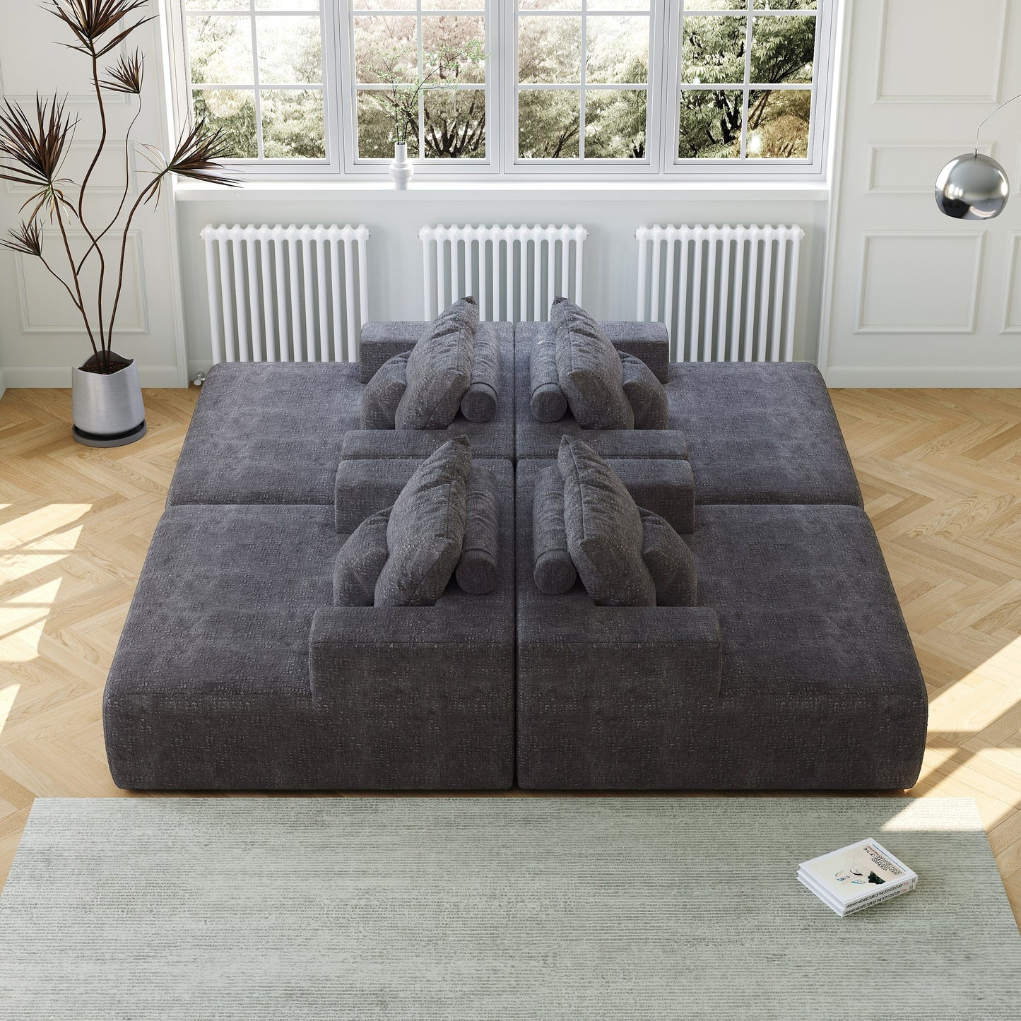 Chenille Single Sleeper Chair Sofa with Backrest Pillow