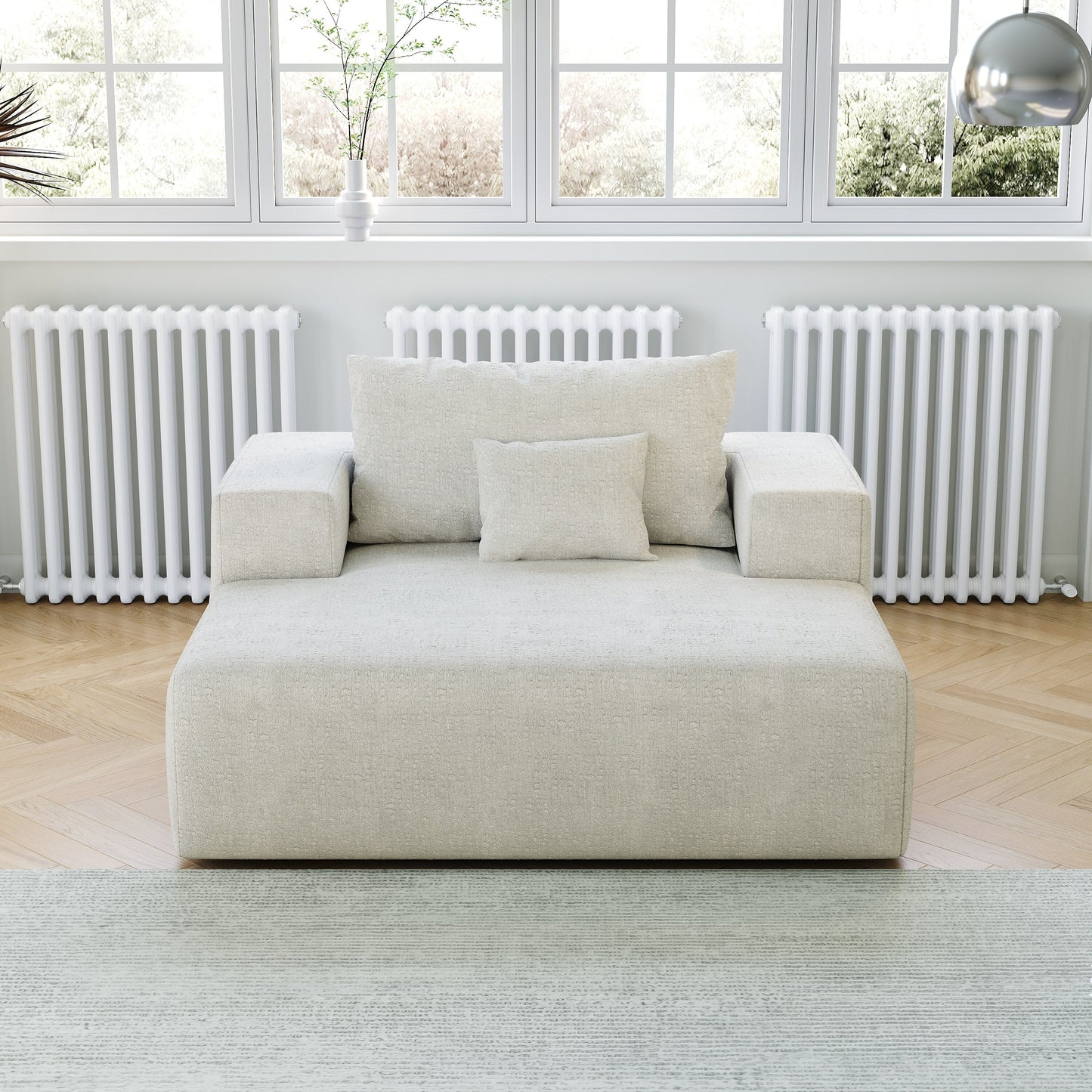 Chenille Single Sleeper Chair Sofa with Backrest Pillow