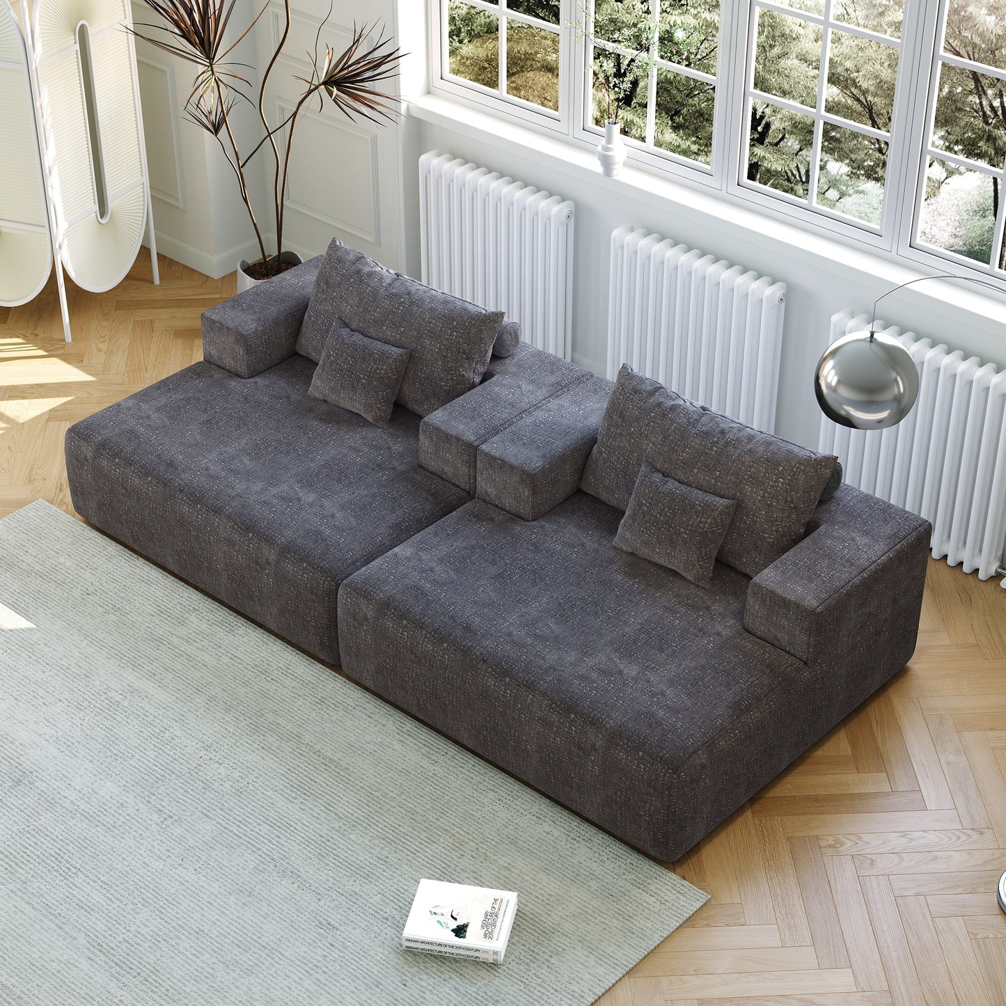 Chenille Single Sleeper Chair Sofa with Backrest Pillow