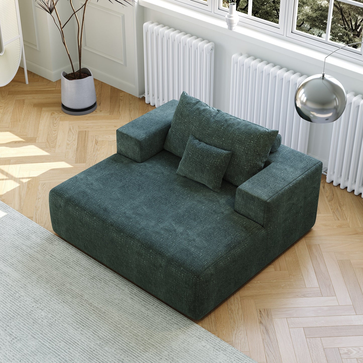 Chenille Single Sleeper Chair Sofa with Backrest Pillow