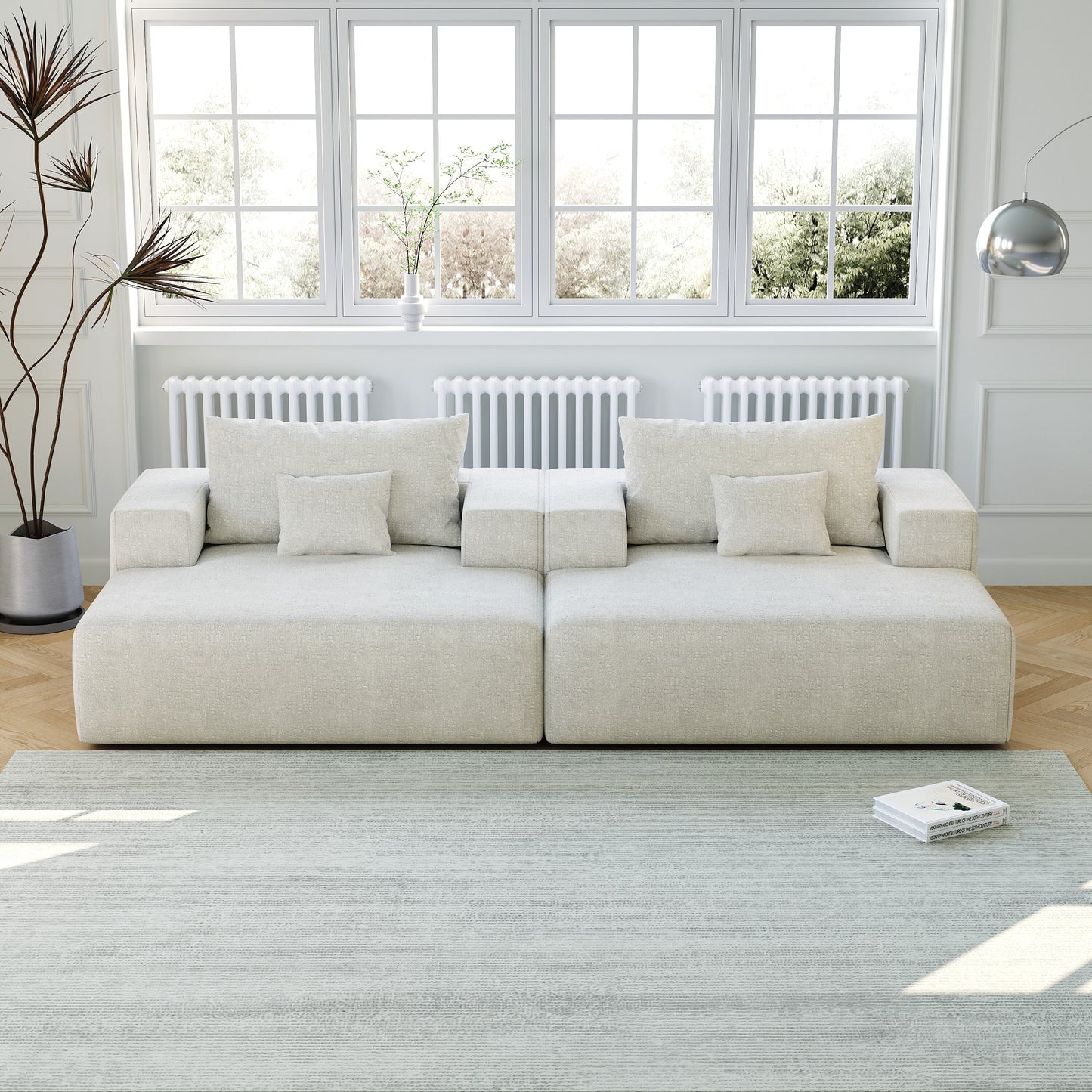 Chenille Single Sleeper Chair Sofa with Backrest Pillow