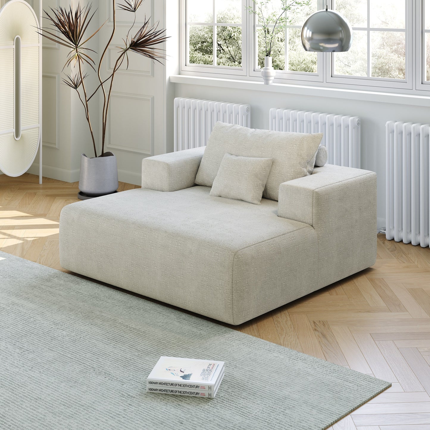 Chenille Single Sleeper Chair Sofa with Backrest Pillow