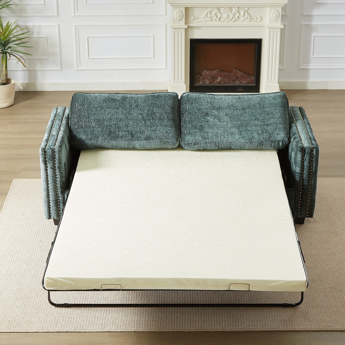Chenille Sleeper Sofa with Memory Foam Mattress