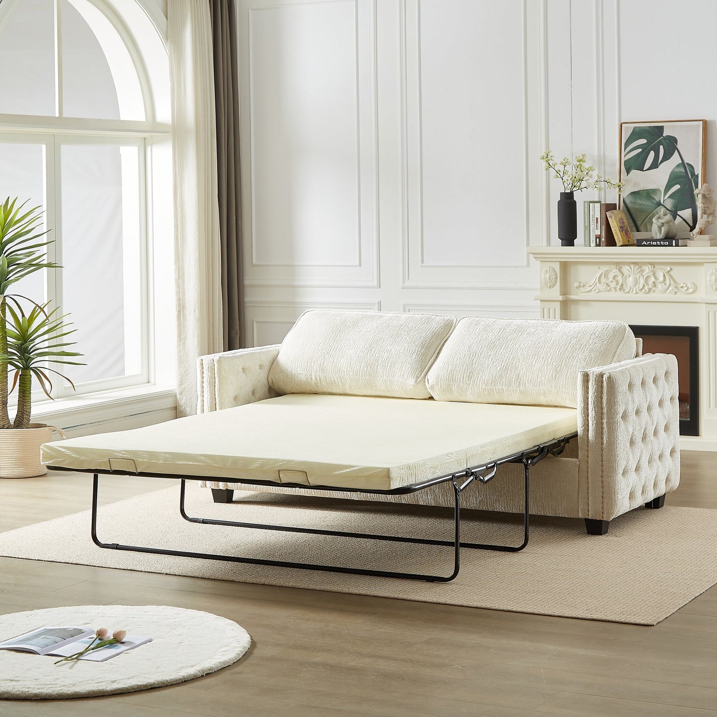 Chenille Sleeper Sofa with Memory Foam Mattress