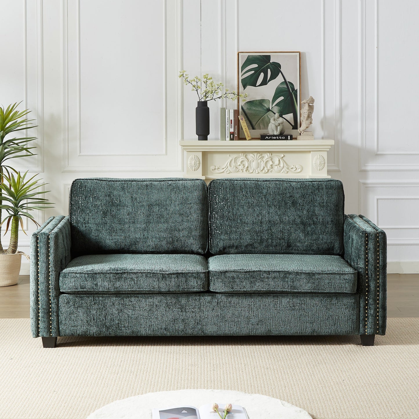 Chenille Sleeper Sofa with Memory Foam Mattress