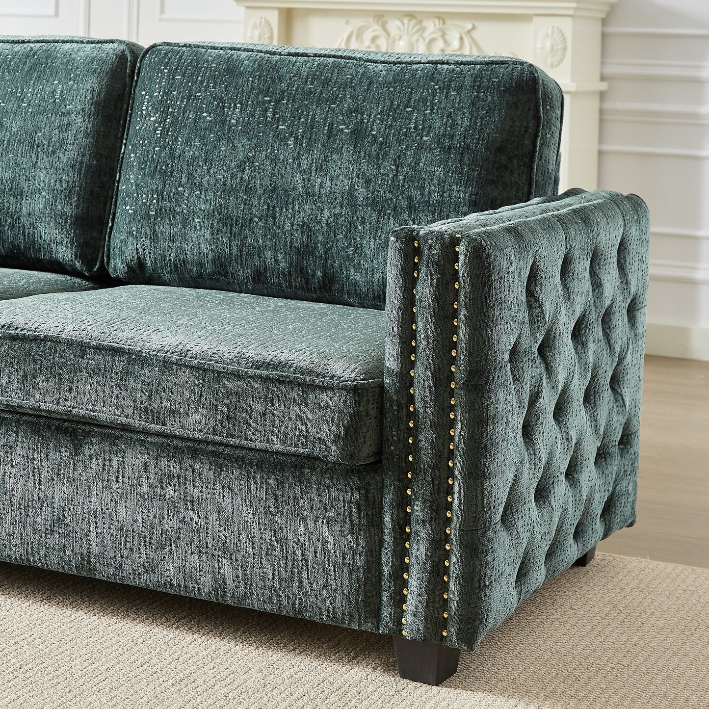 Chenille Sleeper Sofa with Memory Foam Mattress