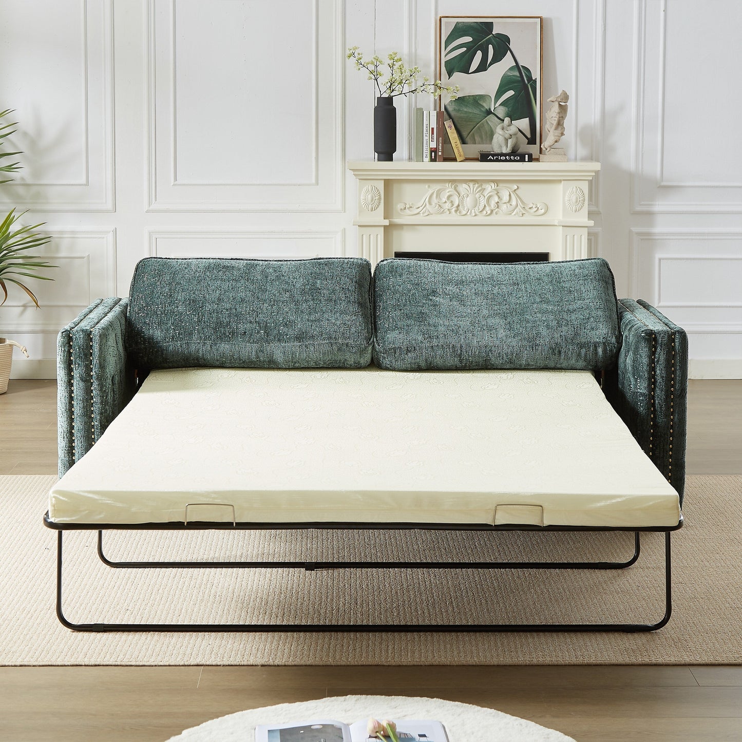 Chenille Sleeper Sofa with Memory Foam Mattress