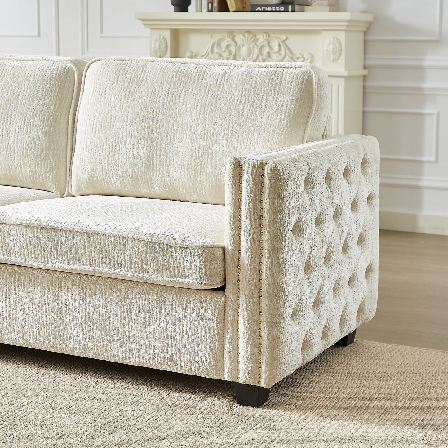 Chenille Sleeper Sofa with Memory Foam Mattress