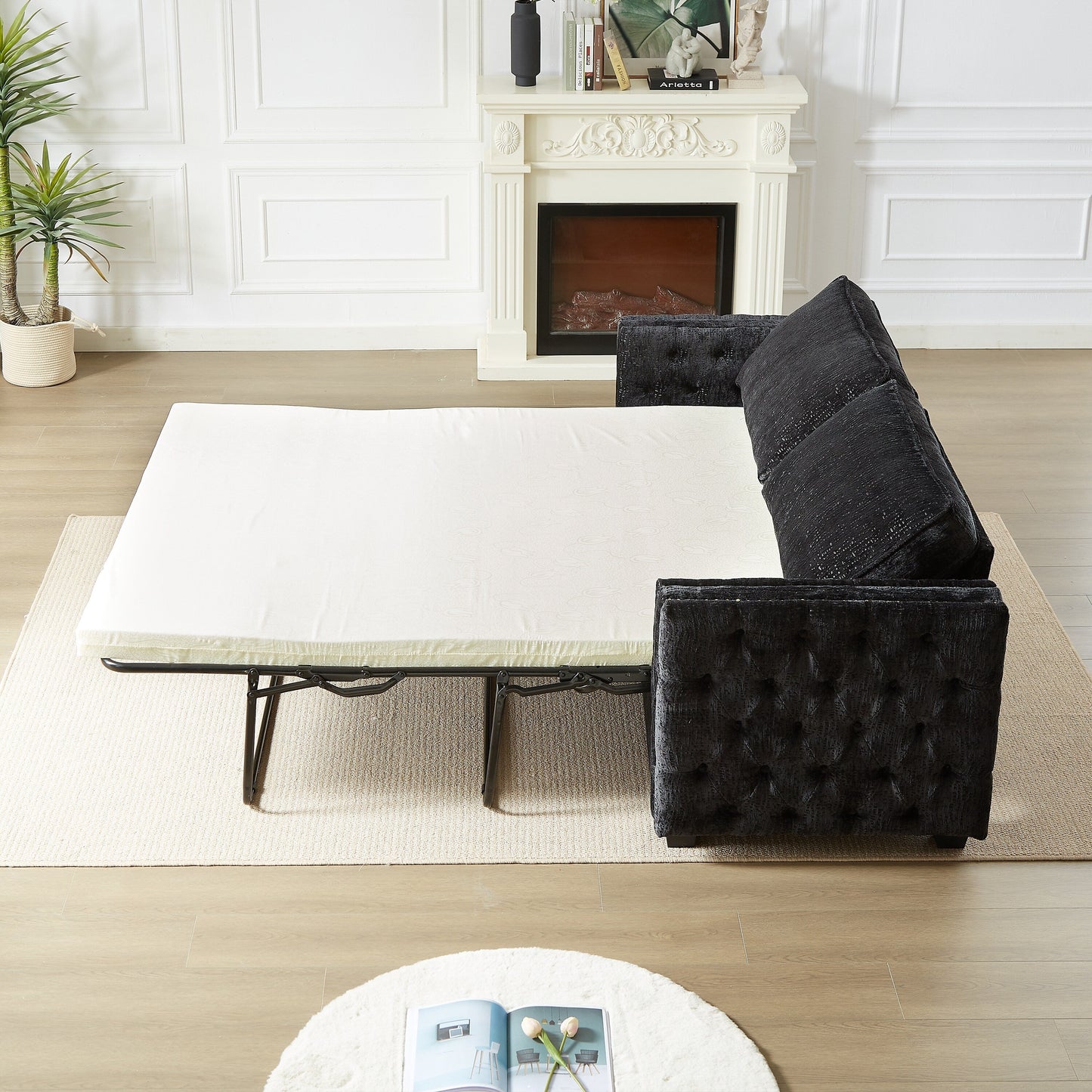 Chenille Sleeper Sofa with Memory Foam Mattress