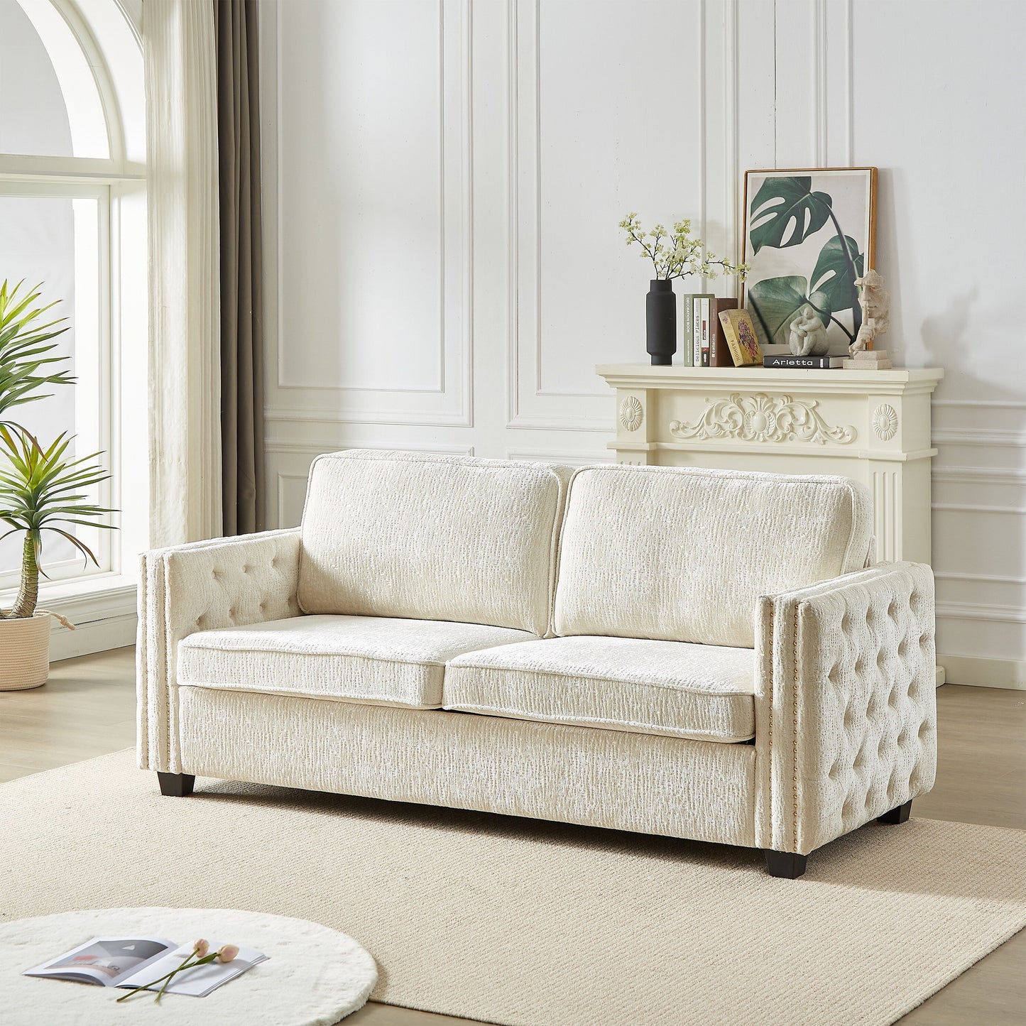 Chenille Sleeper Sofa with Memory Foam Mattress