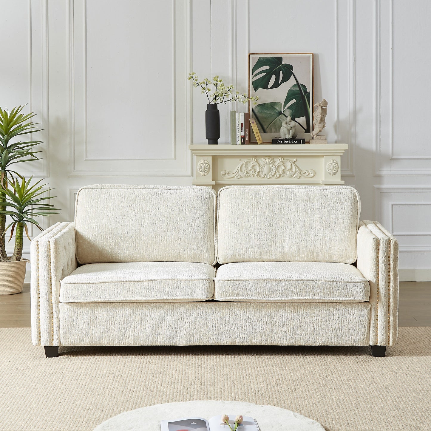 Chenille Sleeper Sofa with Memory Foam Mattress